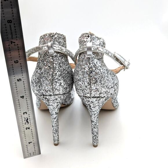 Jewel Badgley Mischka Conroy Metallic Glitter Heel Sandal Silver Size US8.5 EU39 - Picture 4 of 10
